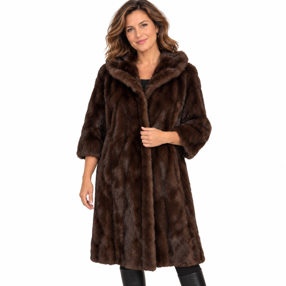 Revillon Paris New York Saks Fifth Avenue Dark Brown Fur Coat Mob Wife L / XL